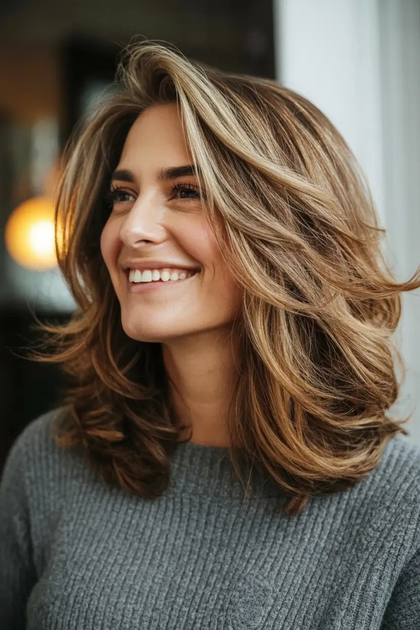 2025 Fall Hair Color Looks for Women 50+ Caramel Balayage on Autumn Brunette