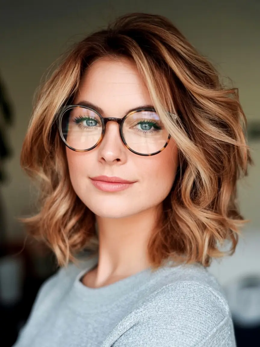 2025 Fall Hair Color Looks for Women 50+ Short Tousled Waves with Honey Brown Highlights