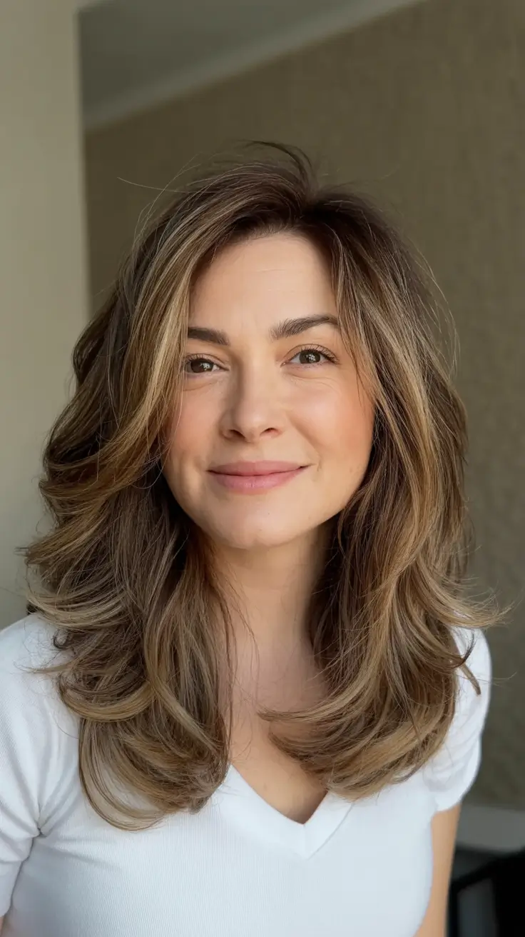 2025 Fall Hair Color Looks for Women 50+ Face-Framing Beige Brown with Long Layers