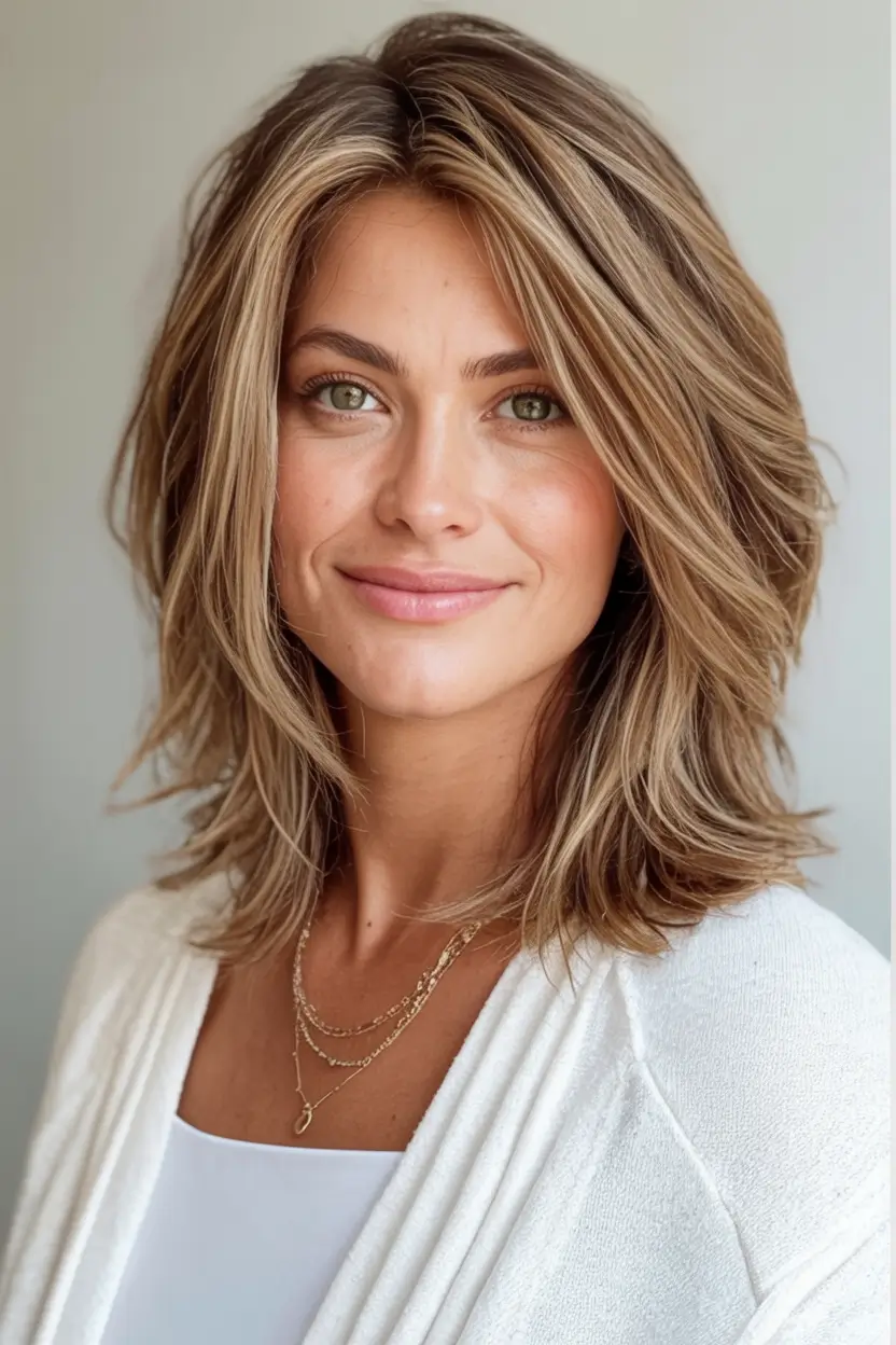 2025 Fall Hair Color Looks for Women 50+ Dimensional Beige with Textured Lob Layers