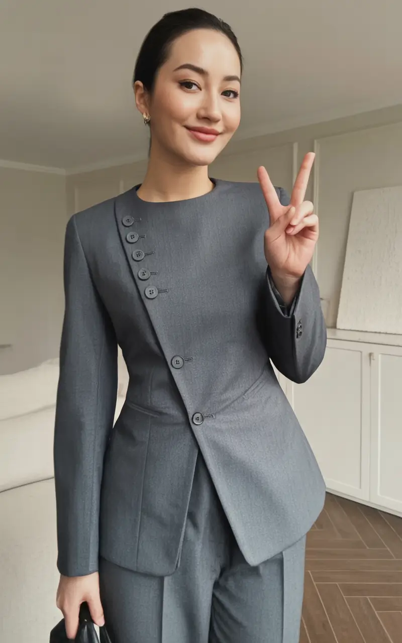 Fall outfits ideas for a fashionable 2025 lookbook Asymmetric Buttoned Grey Statement Suit