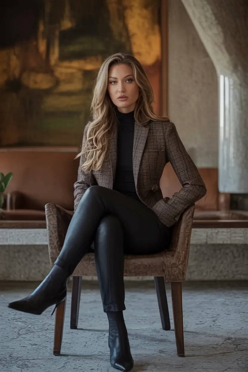 Fall outfits ideas for a fashionable 2025 lookbook City Office Glam with Subtle Leather Details