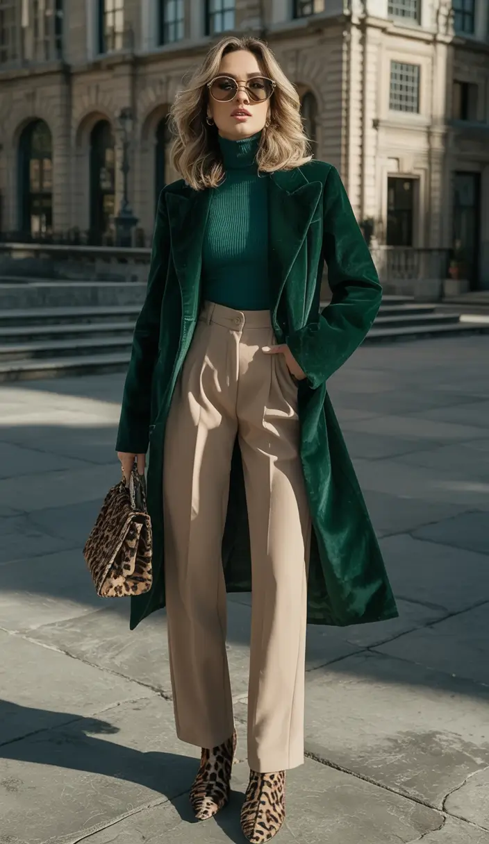 Fall outfits ideas for a fashionable 2025 lookbook Emerald Jewel Tones with a Wild Side