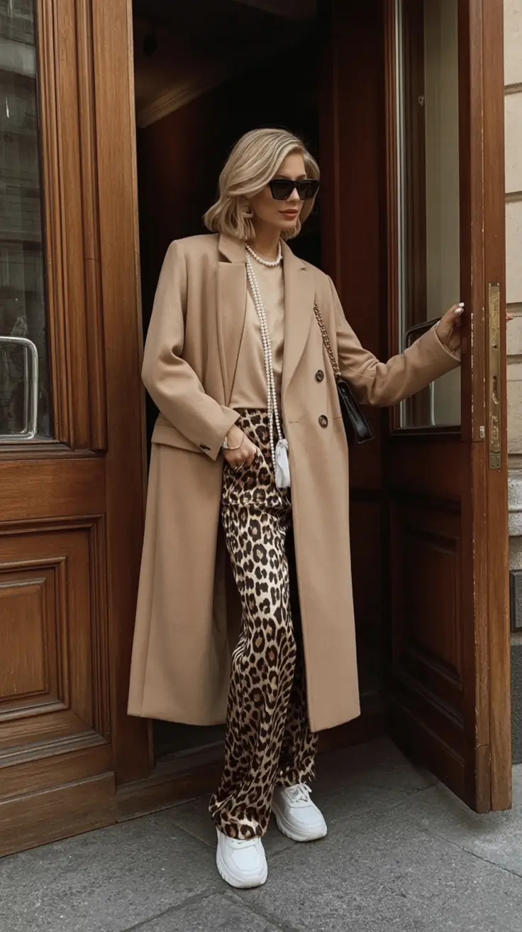 Fall outfits ideas for a fashionable 2025 lookbook Parisian Meets Playful: Leopard and Pearls