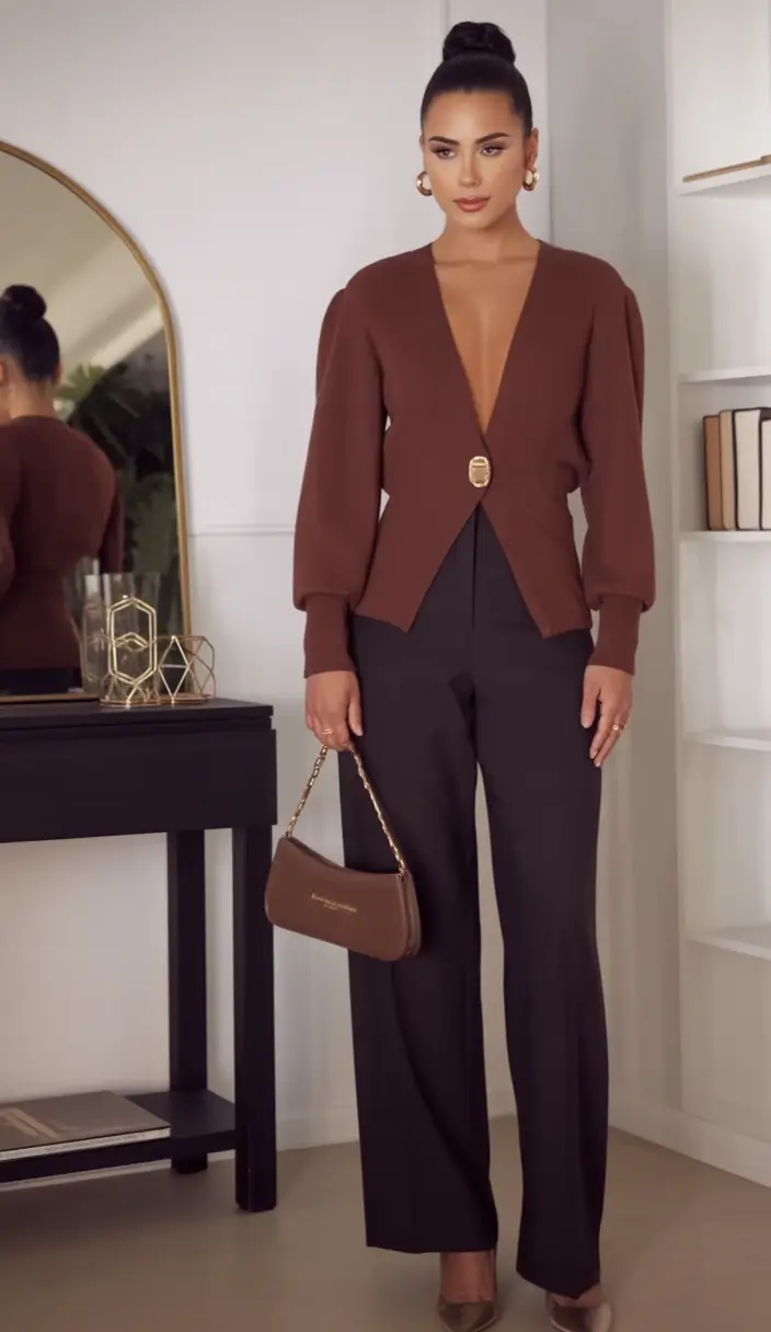 Fall outfits ideas for a fashionable 2025 lookbook Minimalist Elegance in Chocolate and Cinnamon