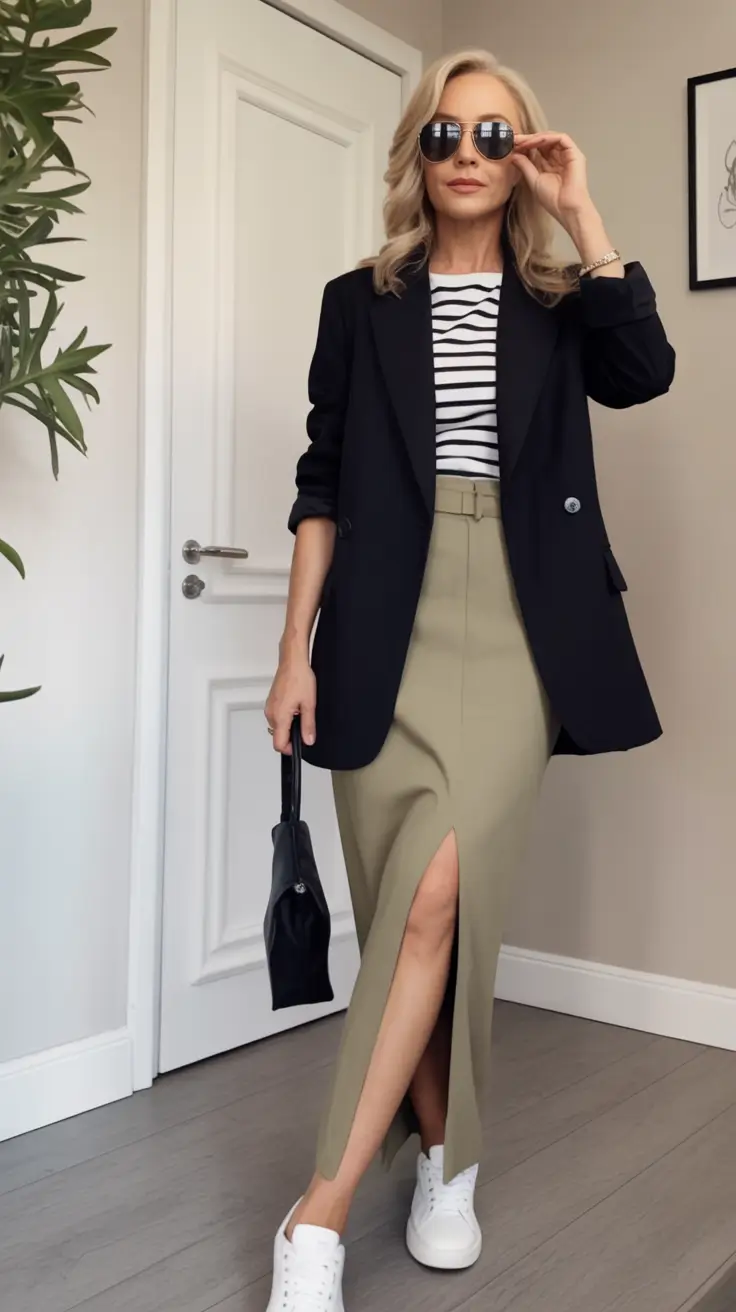 Fall 2025 fashion outfits for stylish women over 50 Modern French Girl with Sporty Edge