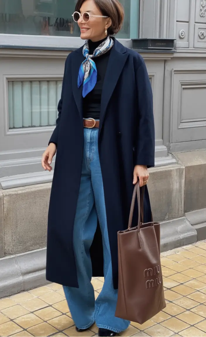 Fall 2025 fashion outfits for stylish women over 50 Deep Blue Elegance with a Pop of Silk