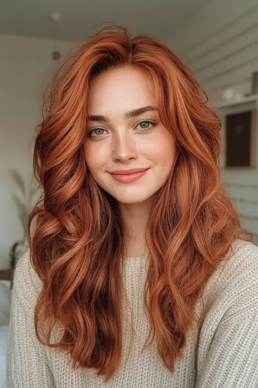 Hair Color Ideas for Fall 2025 Rich Copper with Dimensional Waves
