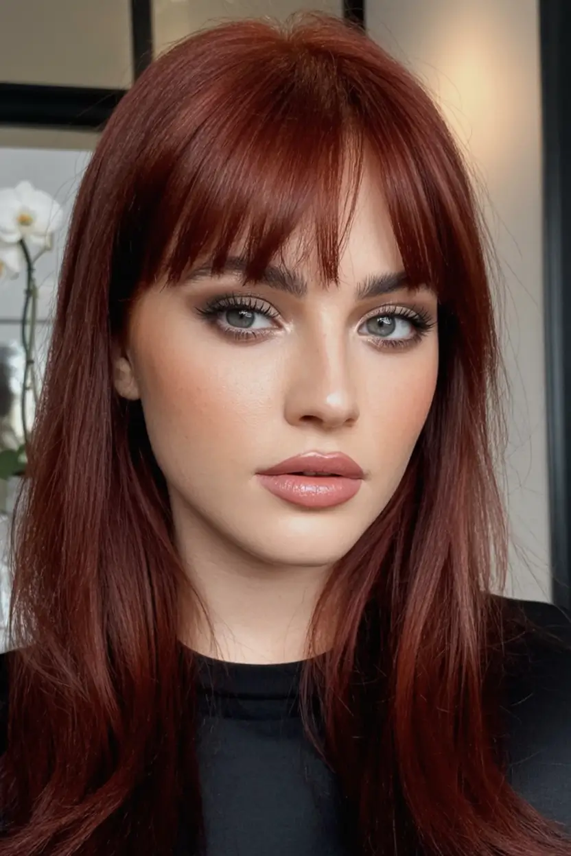 Hair Color Ideas for Fall 2025 Smoky Merlot Medium-Length Bob