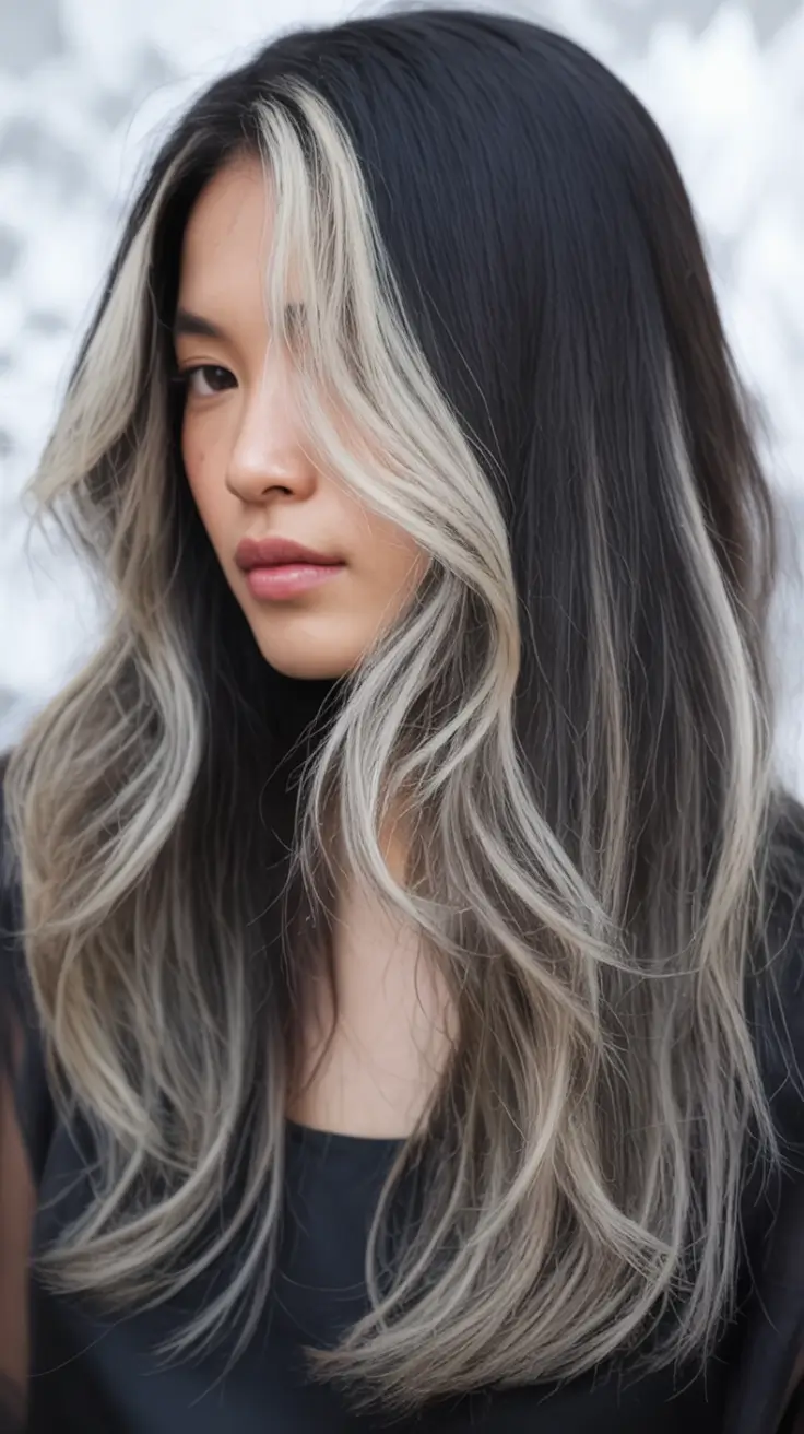 Hair Color Ideas for Fall 2025 Chunky Blonde Money Piece on Deep Brunette Base