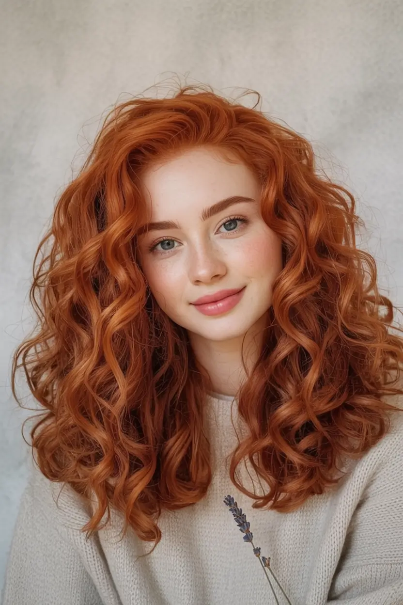 Hair Color Ideas for Fall 2025 Fiery Copper Curls with Soft Volume