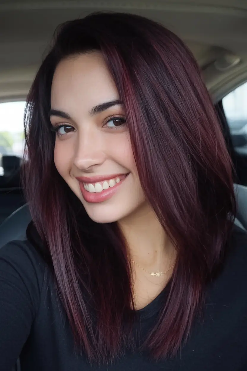 Hair Color Ideas for Fall 2025 Muted Mulberry for Everyday Brunette Magic