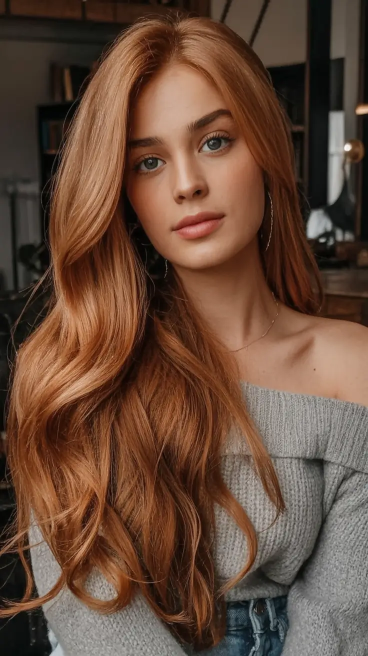 Hair Color Ideas for Fall 2025 Glossy Strawberry Blonde Flow