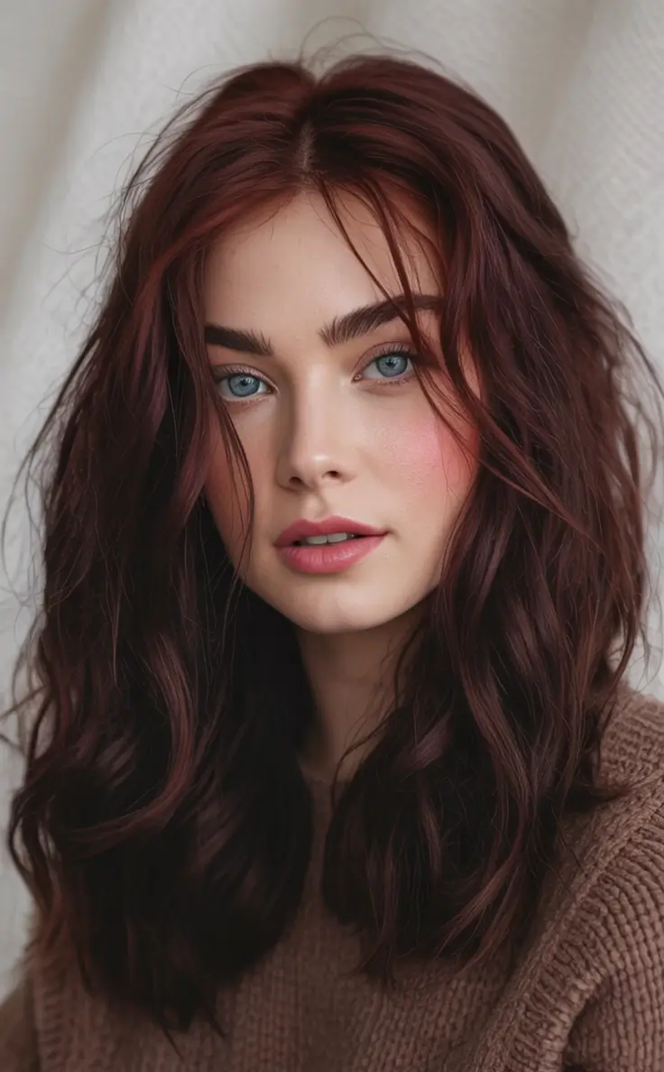 Hair Color Ideas for Fall 2025 Textured Berry Brunette
