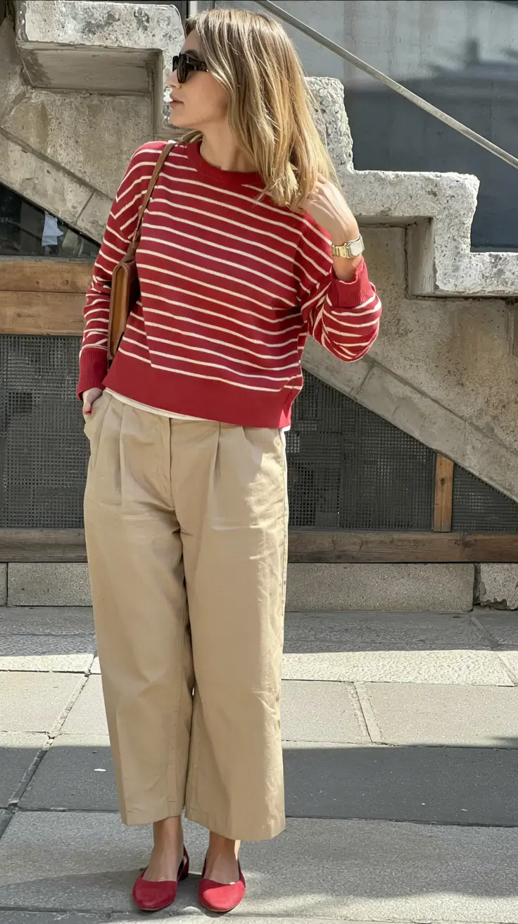 Minimalist Fall Fashion: Capsule Closet Ideas 2025 Red Stripes & Wide-Leg Confidence