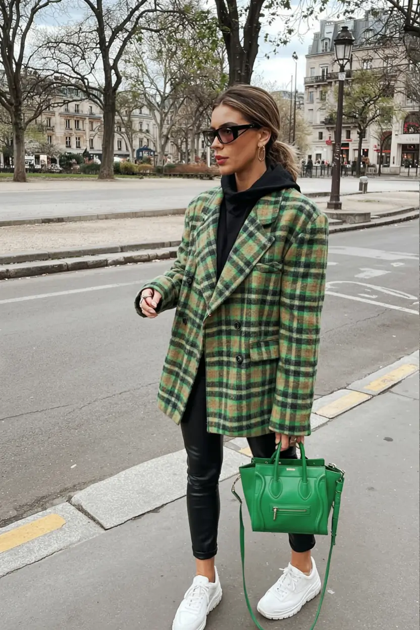Minimalist Fall Fashion: Capsule Closet Ideas 2025 Green Plaid And Black Leather Revival