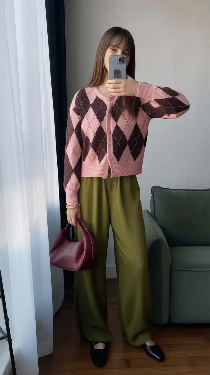 Must-try outfits combinations for fall 2025 Soft Olive and Argyle Whimsy