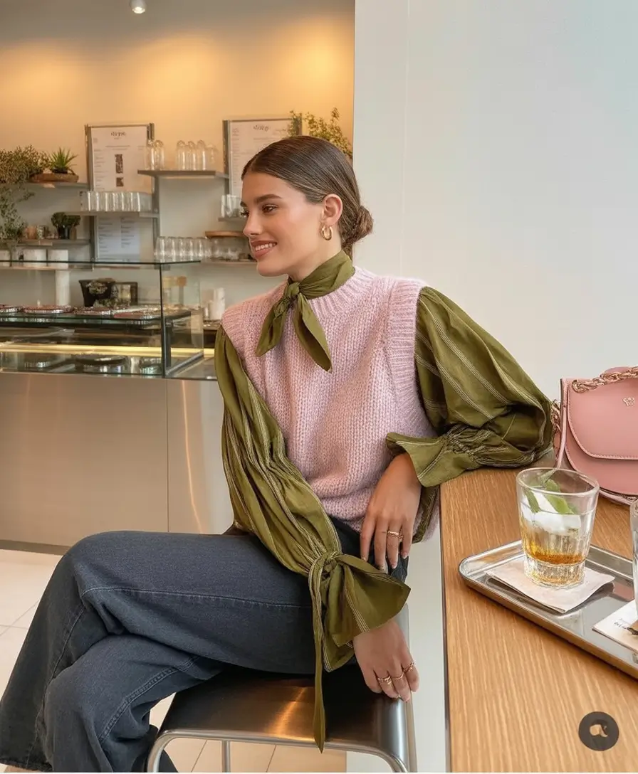 Must-try outfits combinations for fall 2025 Layered Romance in Olive and Pink