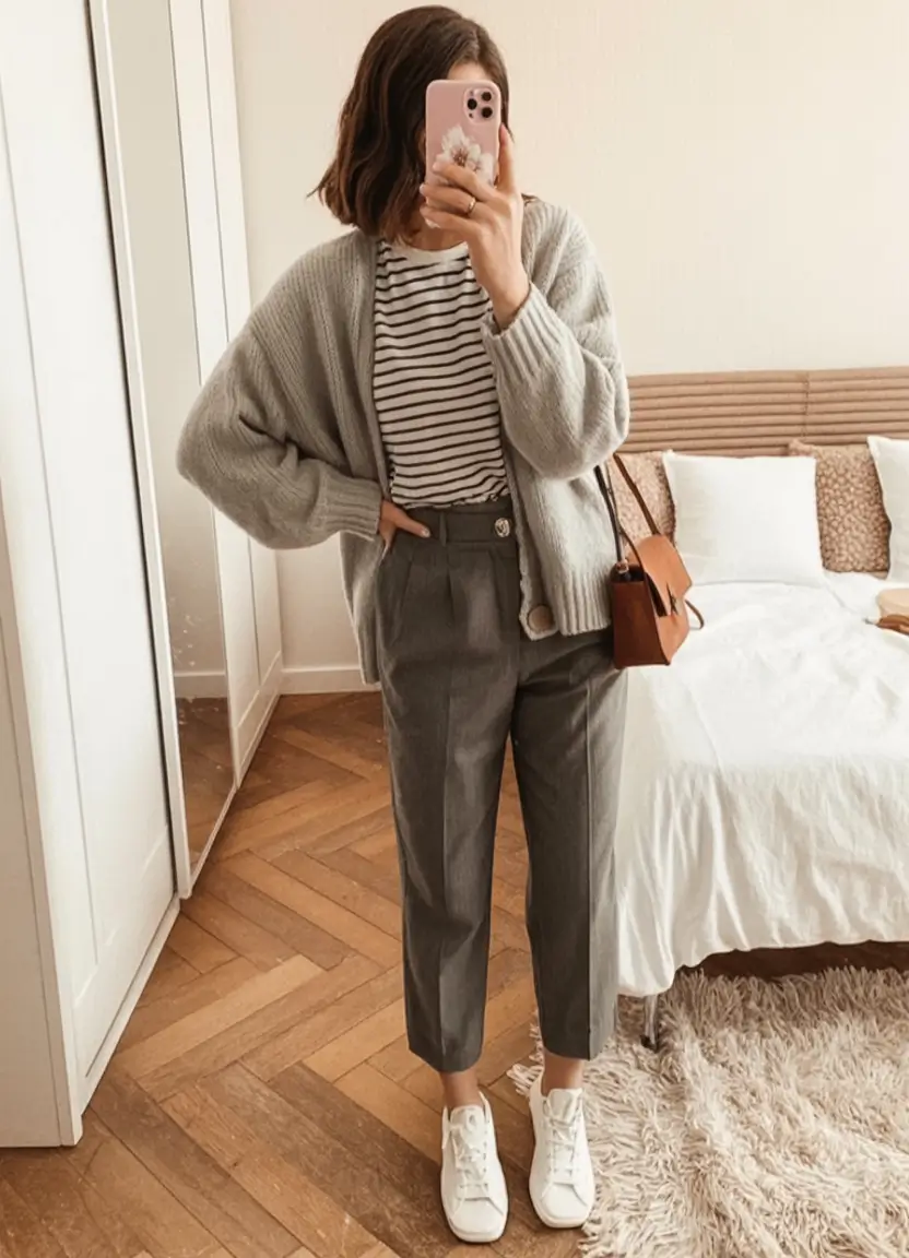 Office-ready fall outfits for women – business casual 2025 Cozy Neutrals and Menswear Trousers