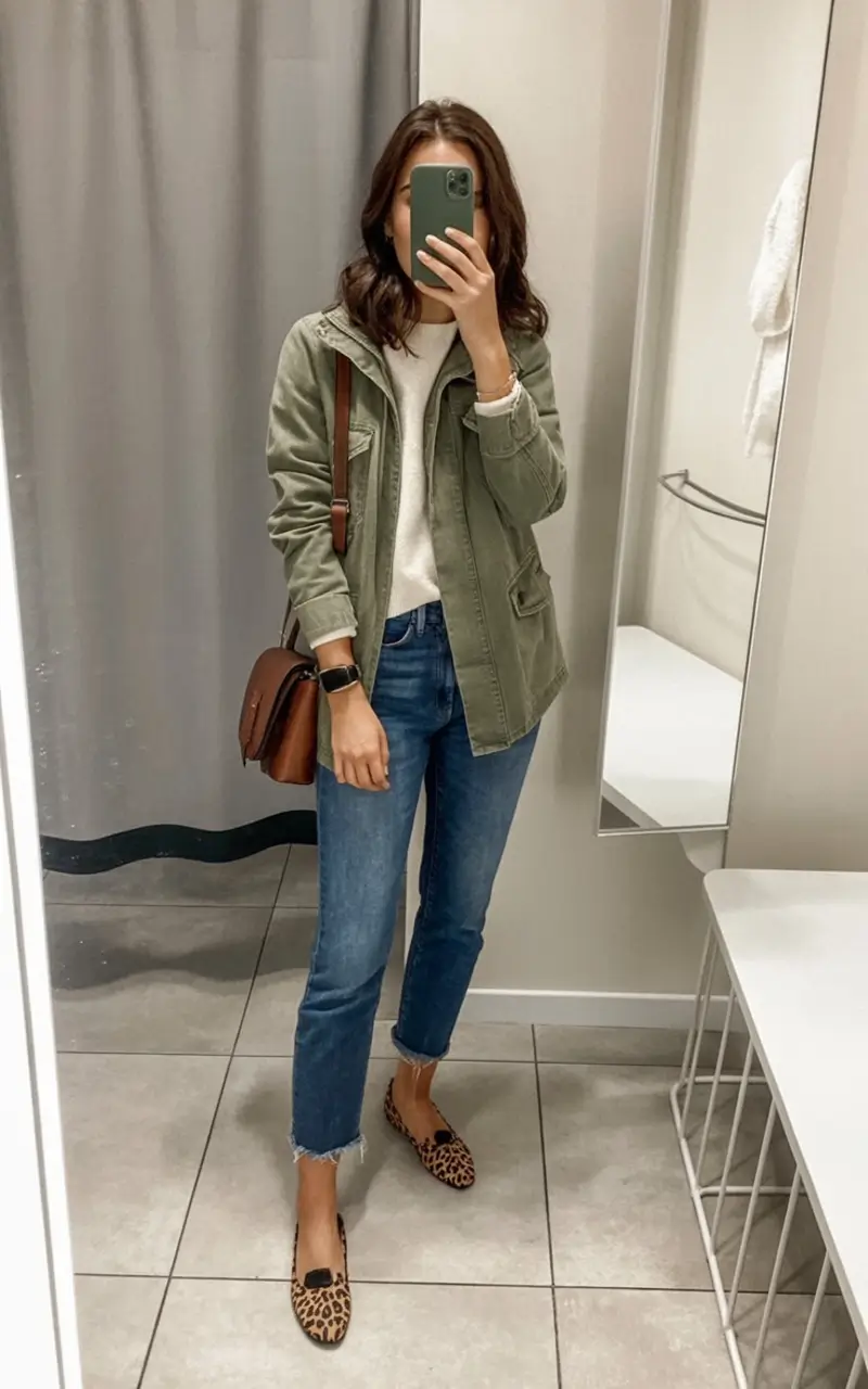 Office-ready fall outfits for women – business casual 2025 Utility Green and Leopard Confidence
