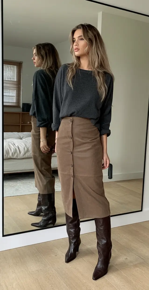 Office-ready fall outfits for women – business casual 2025 Chocolate Layers for a Sharp Fall Statement