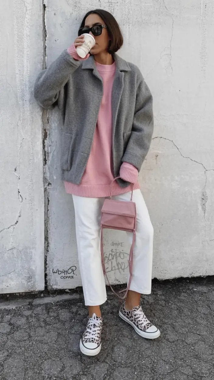 Office-ready fall outfits for women – business casual 2025 Cozy Playfulness in Pink and Gray