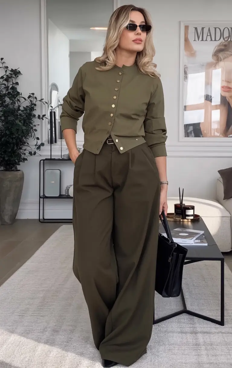 Office-ready fall outfits for women – business casual 2025 Sharp in Structured Olive