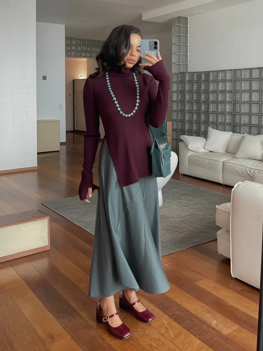 Office-ready fall outfits for women – business casual 2025 Wine Tones with Sculptural Grace