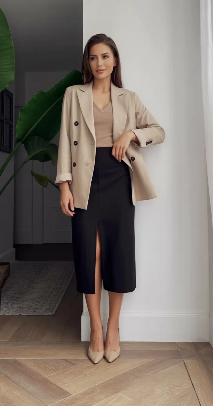 Office-ready fall outfits for women – business casual 2025 Modern Minimalist Pencil Skirt Look