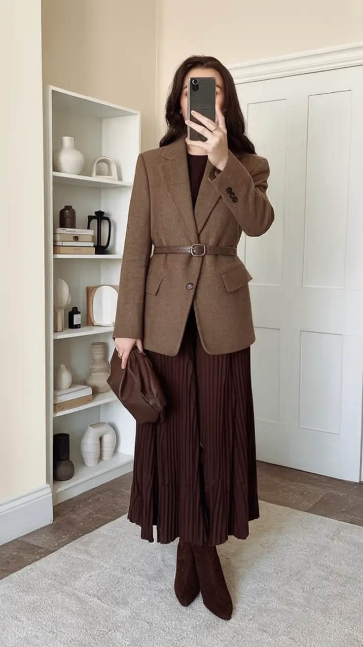 Office-ready fall outfits for women – business casual 2025 Cocoa Layers and Autumn Elegance