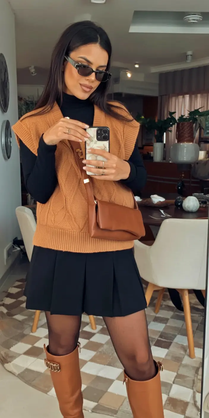 Old Money outfits to Try This Fall 2025 Preppy Knit Vest with Riding Boots