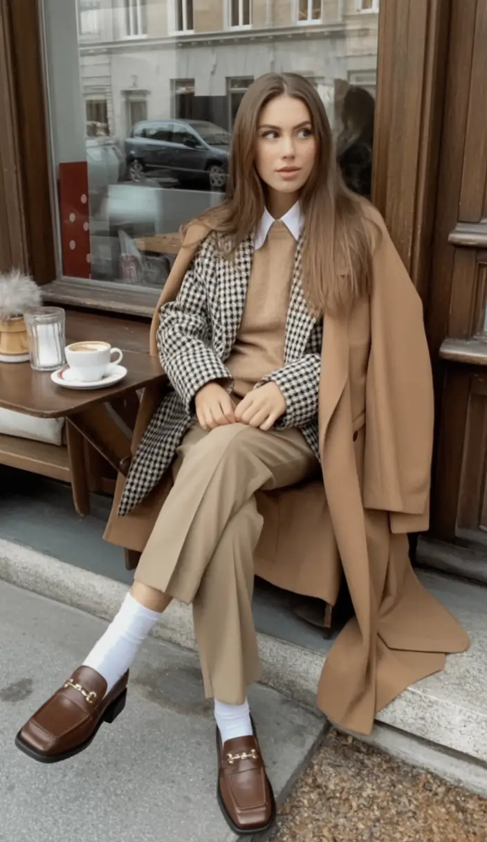 Old Money Outfits to Try This Fall 2025 Layered Camel Neutrals at Café Hour