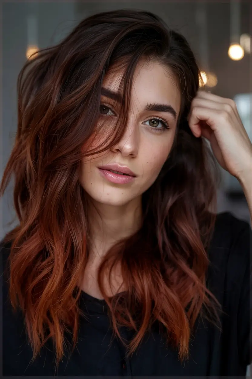 Rich Dark Brown Hair Colors for Fall 2025 Burnt Copper Melt on Chocolate Brown
