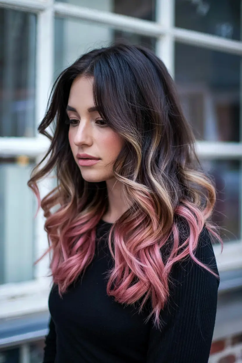 Rich Dark Brown Hair Colors for Fall 2025 Rooted Pink Balayage Glow