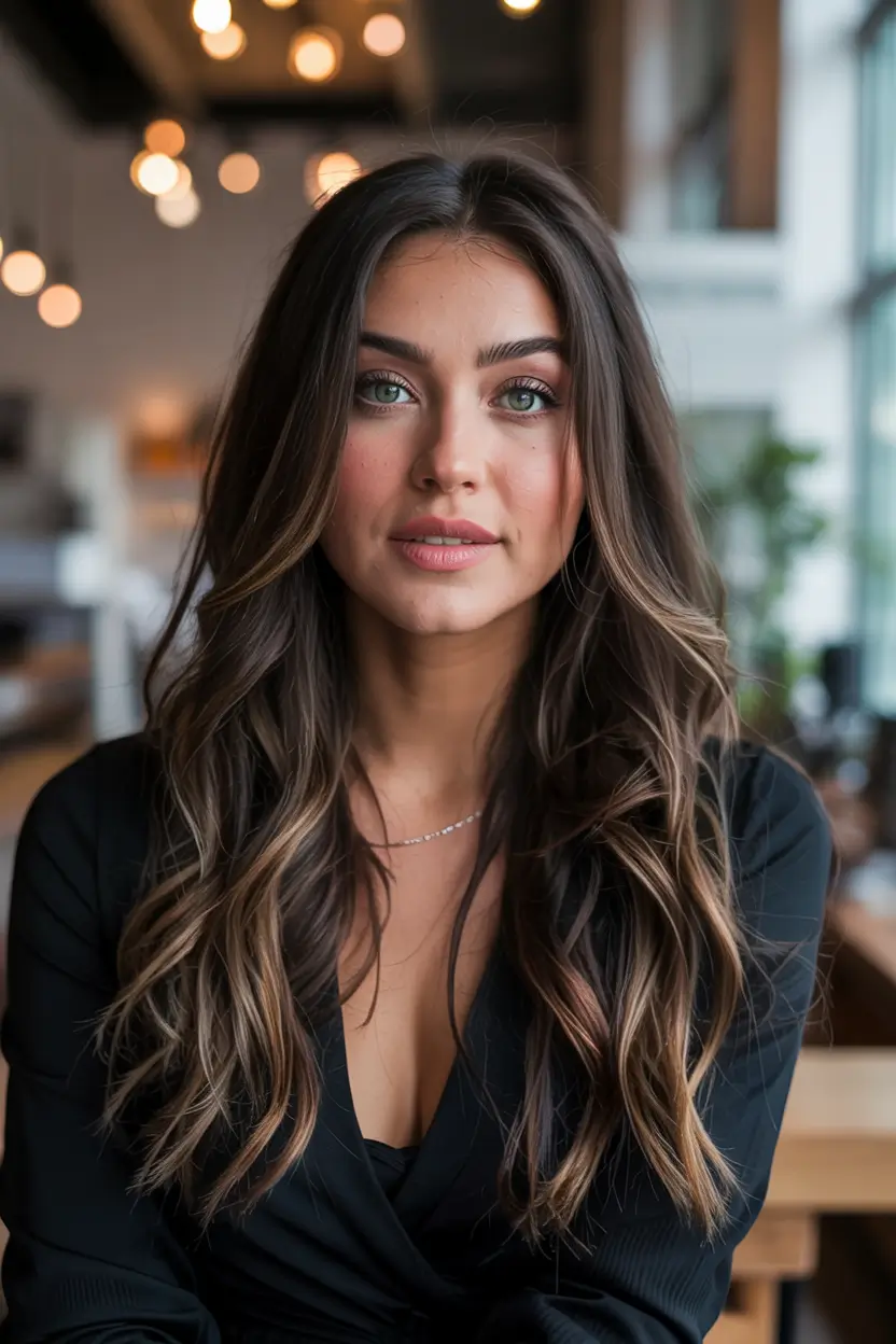 Rich Dark Brown Hair Colors for Fall 2025 Hazel-Wrapped Loose Curls