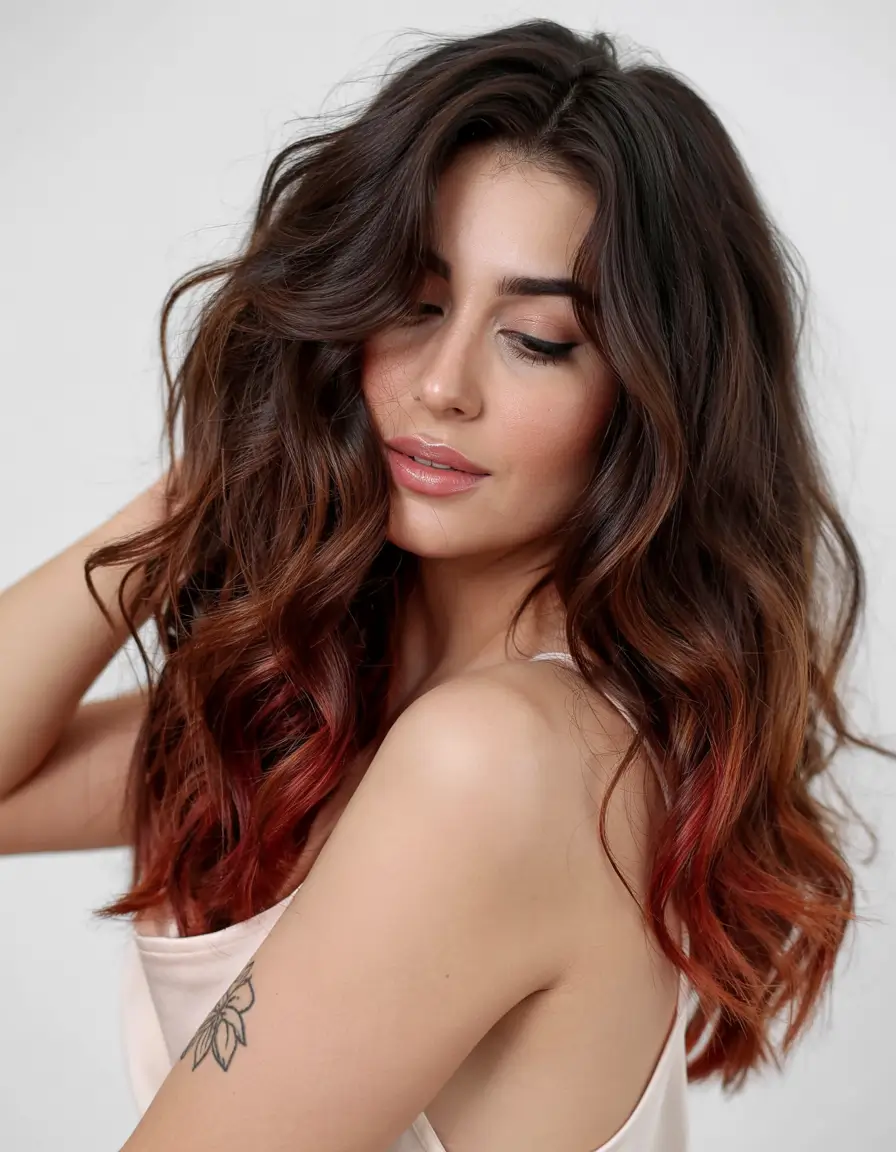 Rich Dark Brown Hair Colors for Fall 2025 Dark Chocolate with Scarlet Flame Ends