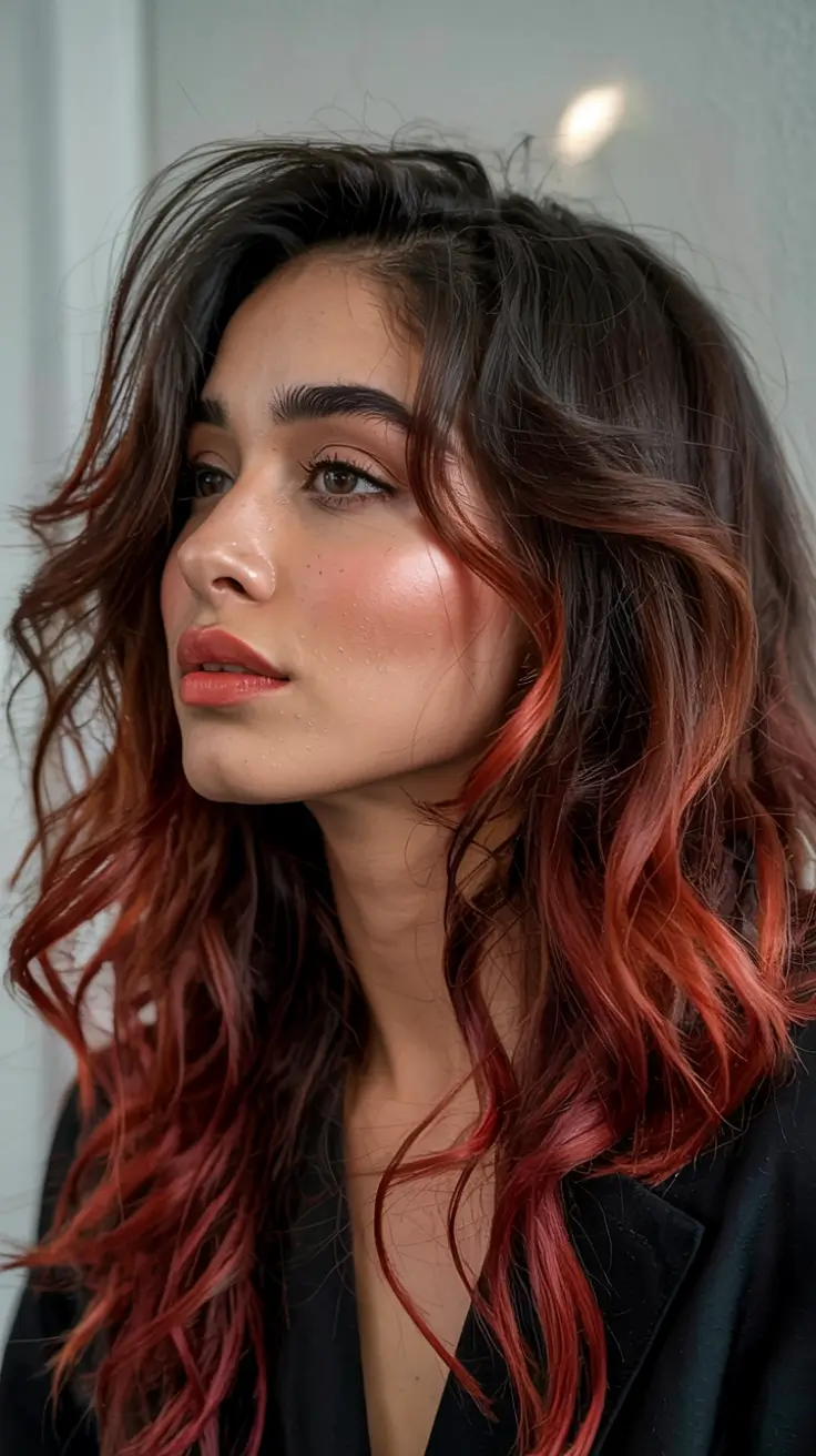 Rich Dark Brown Hair Colors for Fall 2025 Deep Auburn Balayage with Tousled Layers