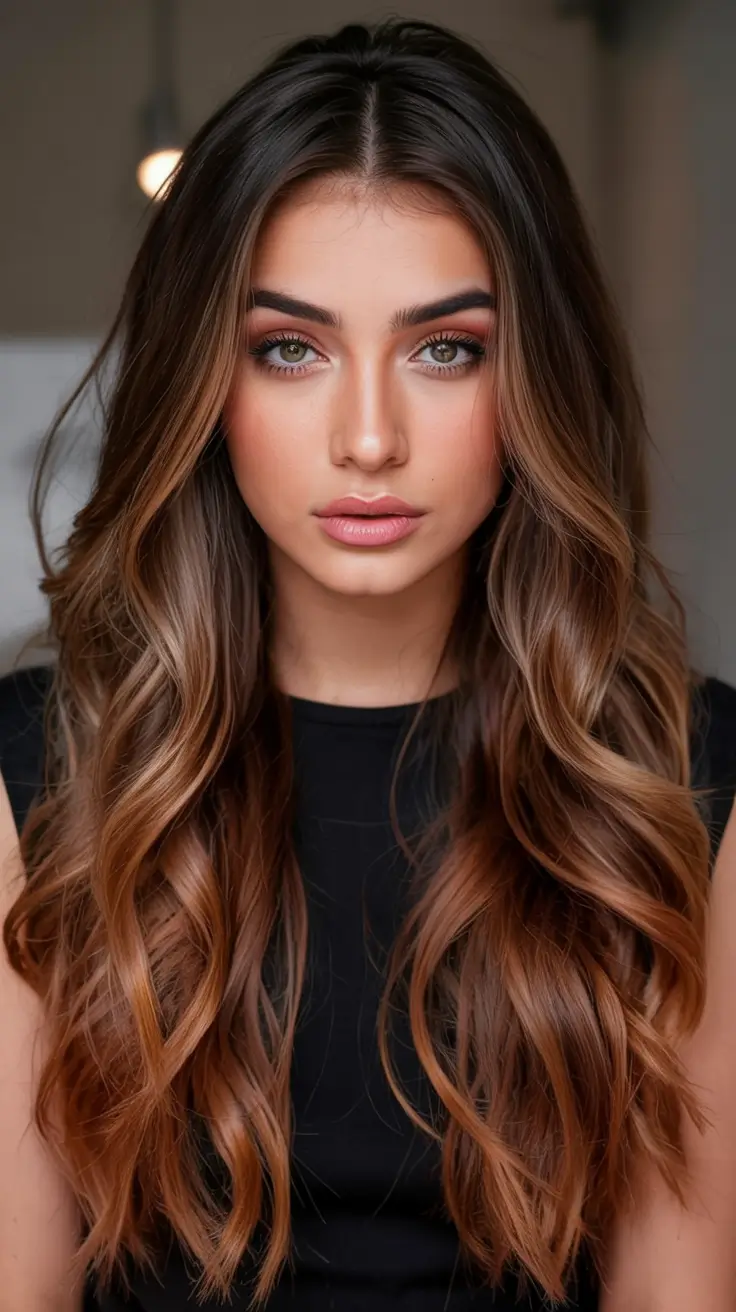 Rich Dark Brown Hair Colors for Fall 2025 Chocolate Glaze with Caramel Ombre Ends