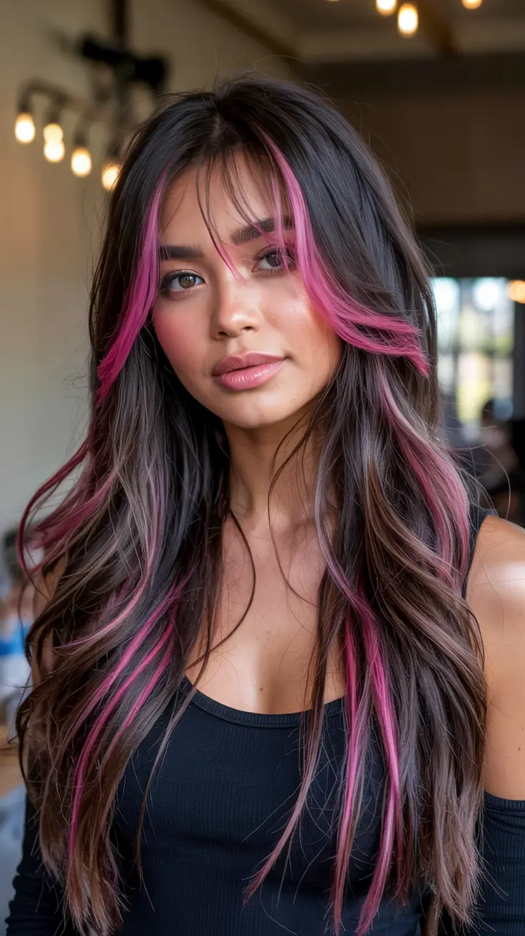 Rich Dark Brown Hair Colors for Fall 2025 Face-Framing Fuchsia Drama