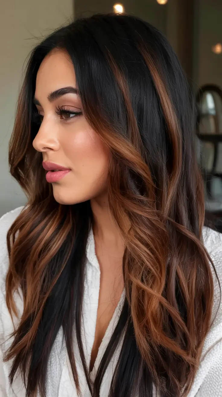 Rich Dark Brown Hair Colors for Fall 2025 Espresso and Cinnamon Fall Ribbon Lights