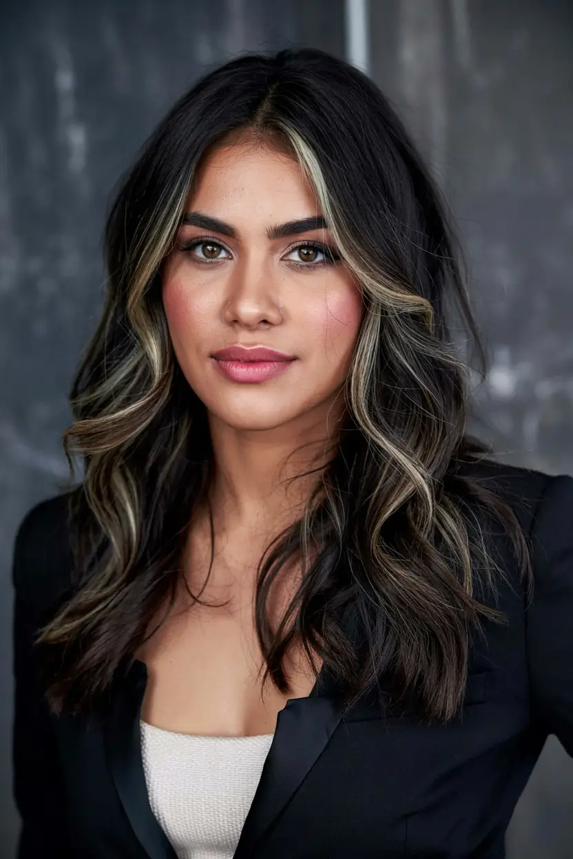 Rich Dark Brown Hair Colors for Fall 2025 High-Contrast Ash Money Piece with Voluminous Waves