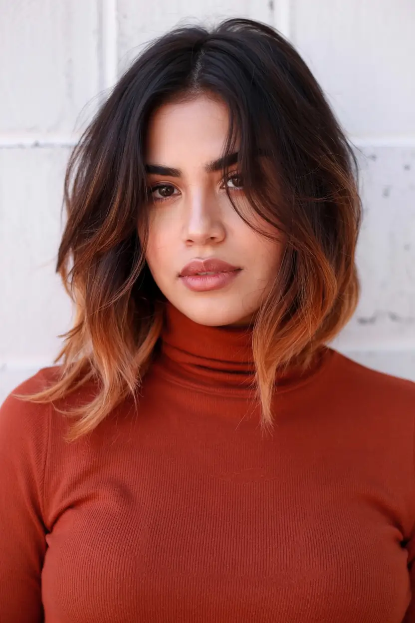 Rich Dark Brown Hair Colors for Fall 2025 Short Tousled Bob with Chestnut Copper Ends