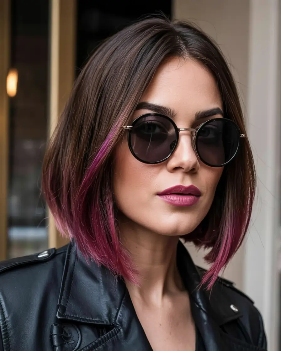 Rich Dark Brown Hair Colors for Fall 2025 Chic Bob with Magenta Ends