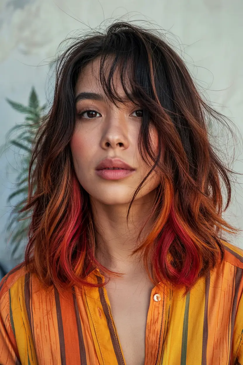 Rich Dark Brown Hair Colors for Fall 2025 Fiery Peekaboo with Auburn and Red