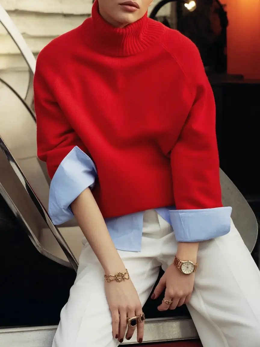 What to Wear This Autumn: outfits ideas 2025 Cherry Spark: Red Wool & Light Blue Layers