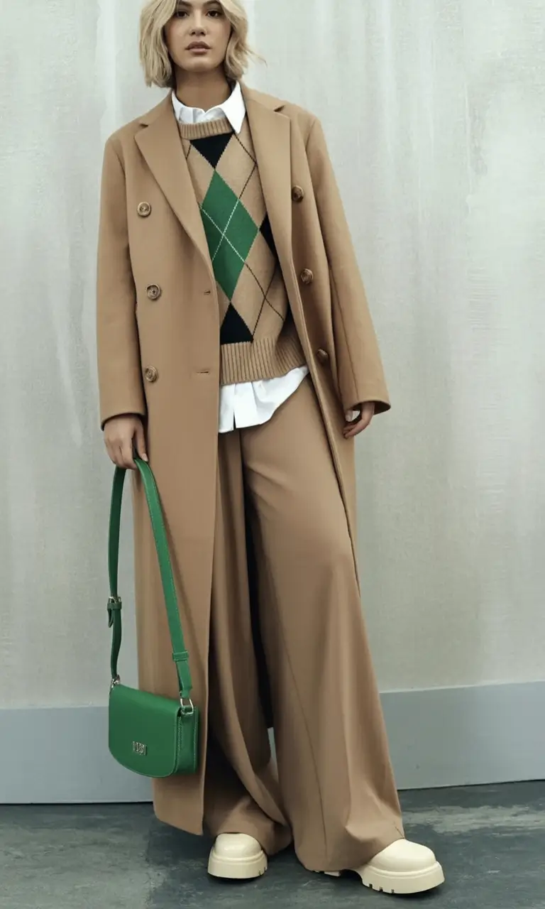 What to Wear This Autumn: outfits ideas 2025 Preppy Revival: Argyle Layers & Monochrome Camel