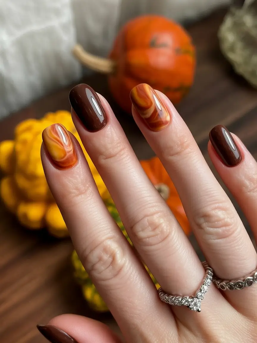 2025 Fall Nail Colors: Trendy Shades Pumpkin Spice Marble