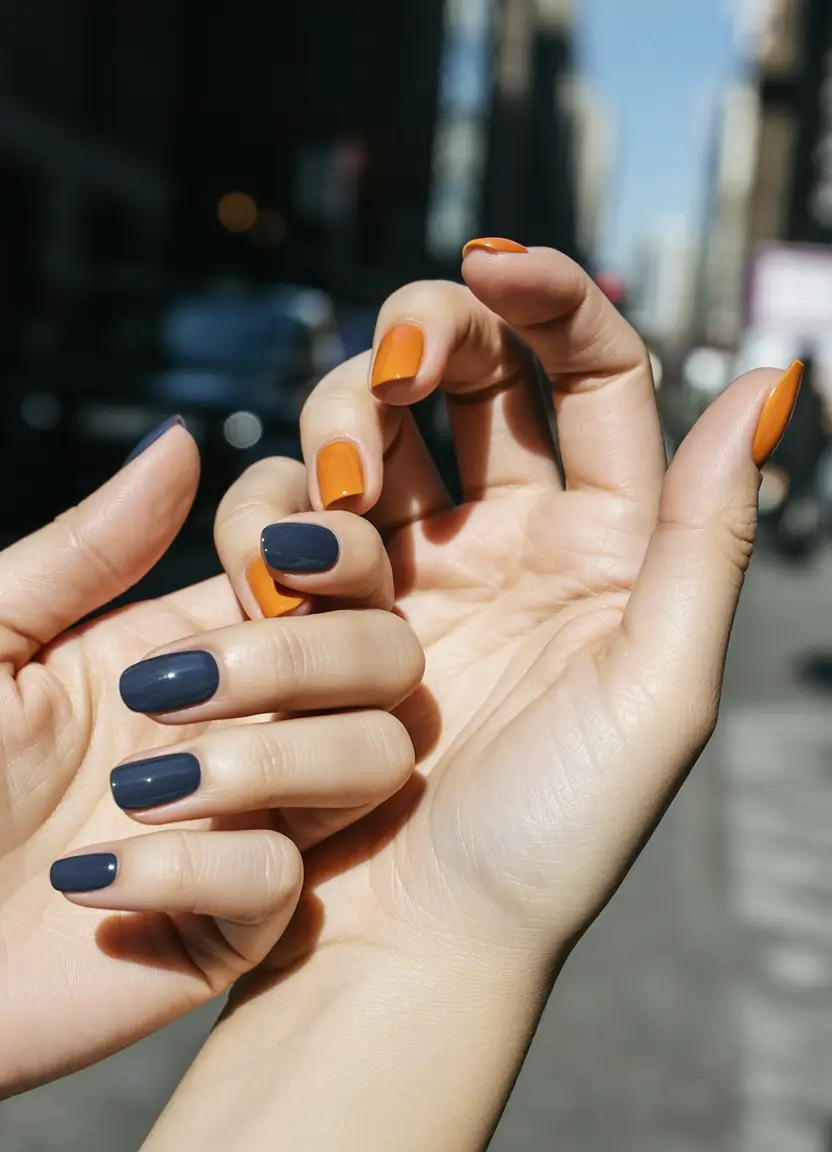 2025 Fall Nail Colors: Trendy Shades City Chic Navy and Amber