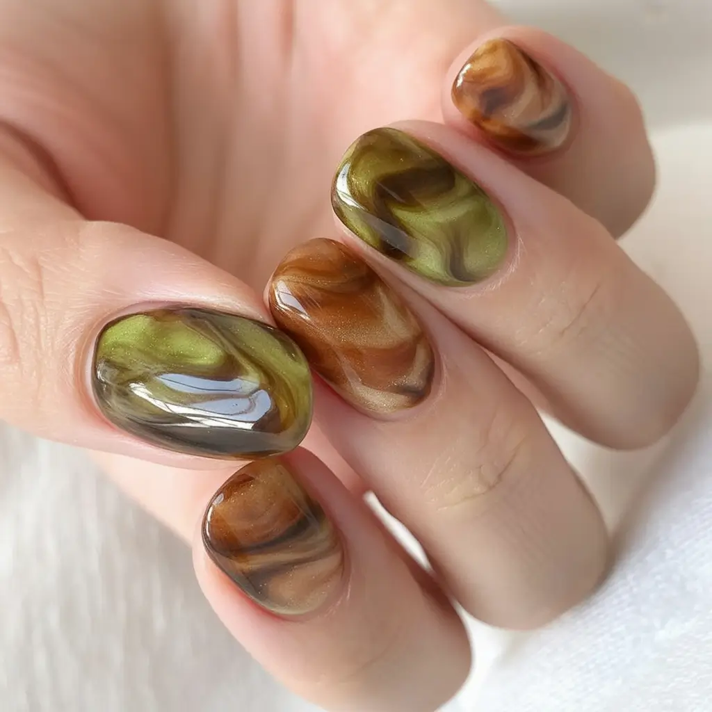 2025 Fall Nail Colors: Trendy Shades Forest and Copper Marble