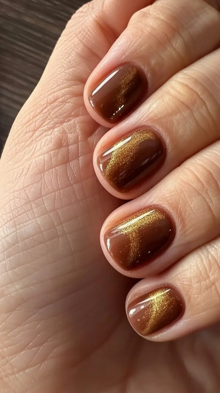 2025 Fall Nail Colors: Trendy Shades Golden Chestnut Cat-Eye Effect
